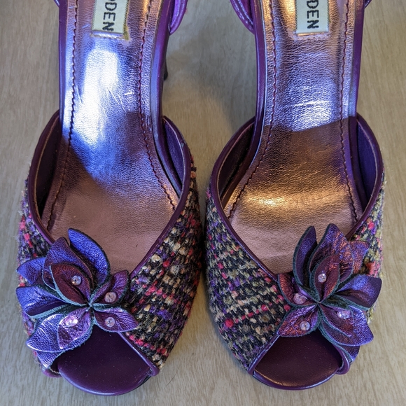 Steve Madden Tweed Leather D'Orsay Purple Fuschia Heels size 8 - Picture 4 of 10